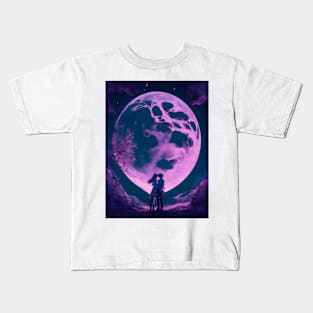 Anime couple in moon night valentine's day gift Kids T-Shirt